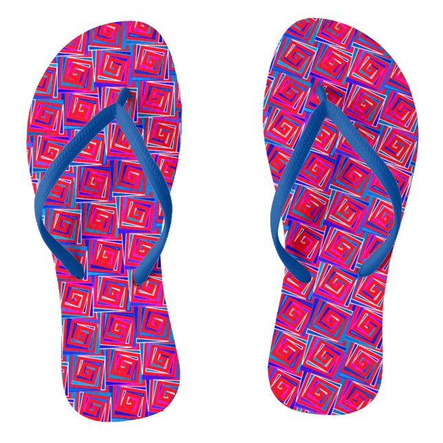 Mid-Century Modern square spirals - red multi Thongs (Footbed)