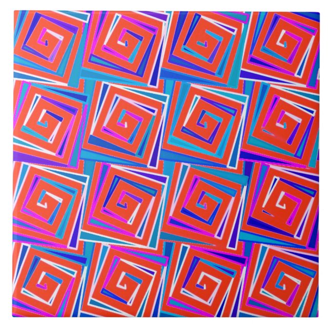 Mid-Century Modern square spirals - red multi Tile (Front)