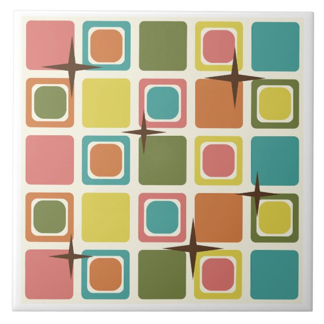 Mid Century Modern Squares Colourful Ceramic Tile (Front)