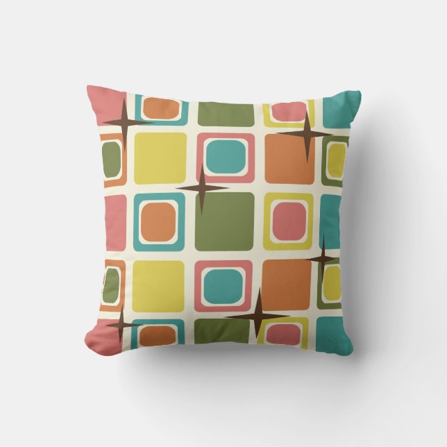 Mid Century Modern Squares Colourful Cushion (Front)