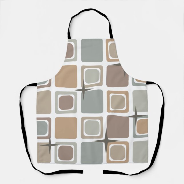 Mid Century Modern Squares Earth Tones Apron (Front)
