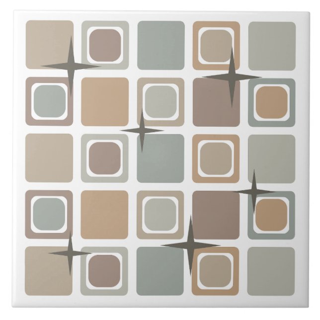 Mid Century Modern Squares Earth Tones Ceramic Tile (Front)