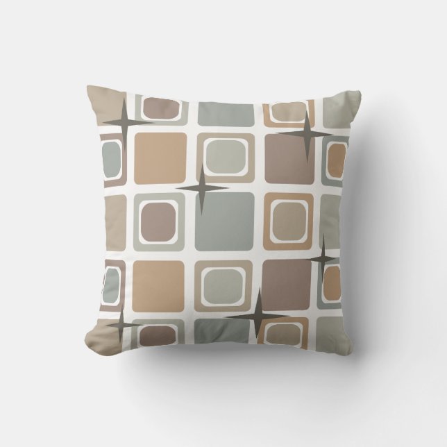 Mid Century Modern Squares Earth Tones Cushion (Front)