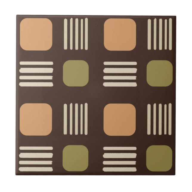 Mid-Century Modern Squares Lines Dark Brown Ceramic Tile (Front)