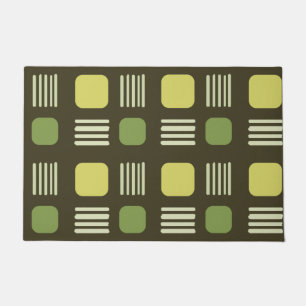 Mid-Century Modern Squares Lines Dark Chartreuse Doormat