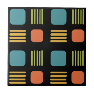 Mid-Century Modern Squares Lines Dark Colourful Ceramic Tile