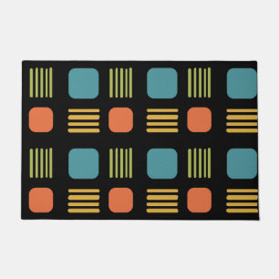 Mid-Century Modern Squares Lines Dark Colourful Doormat