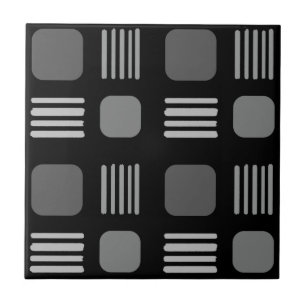 Mid-Century Modern Squares Lines Dark Grey Ceramic Tile