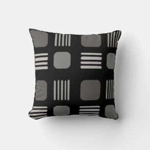 Mid-Century Modern Squares Lines Dark Grey Cushion