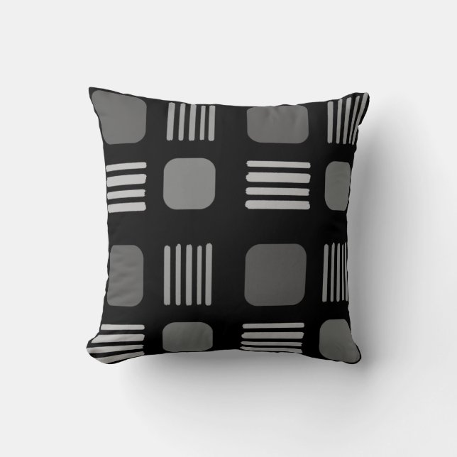 Mid-Century Modern Squares Lines Dark Grey Cushion (Front)