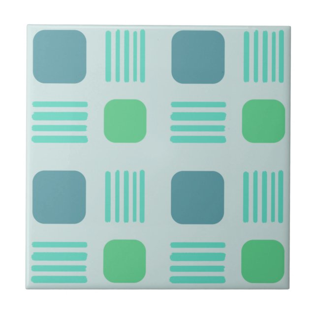 Mid-Century Modern Squares Lines Light Aquamarine Ceramic Tile (Front)