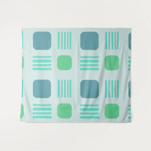 Mid-Century Modern Squares Lines Light Aquamarine Tapestry