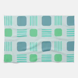 Mid-Century Modern Squares Lines Light Aquamarine Tea Towel