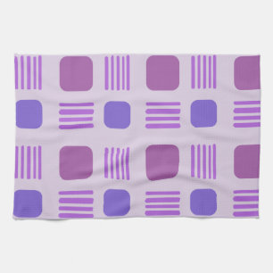 Mid-Century Modern Squares Lines Light Purple Tea Towel
