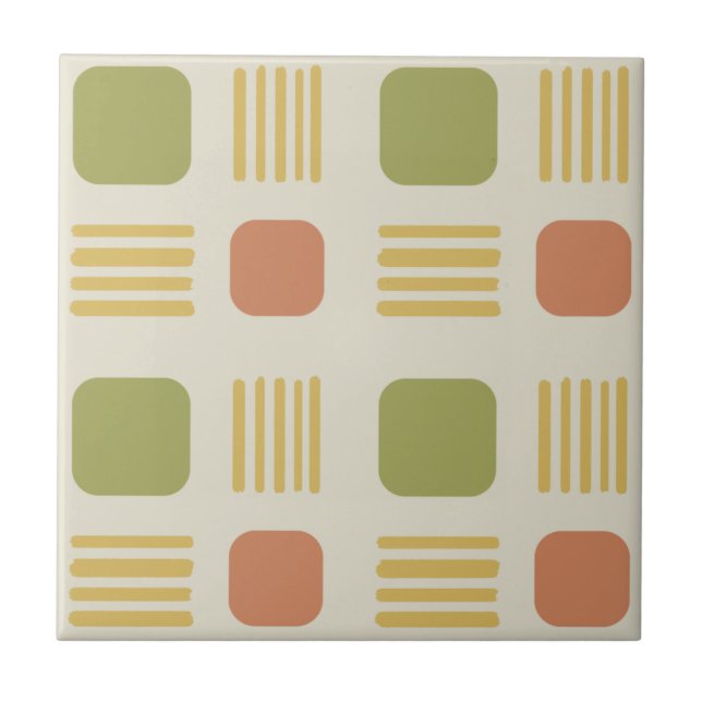 Mid-Century Modern Squares Lines Orange Green Ceramic Tile (Front)