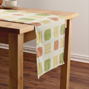 Mid-Century Modern Squares Lines Orange Green Short Table Runner