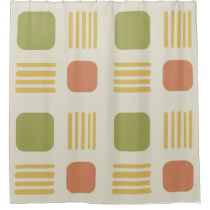 Mid-Century Modern Squares Lines Orange Green Shower Curtain