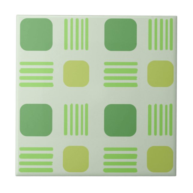 Mid-Century Modern Squares Lines Yellow Green Ceramic Tile (Front)