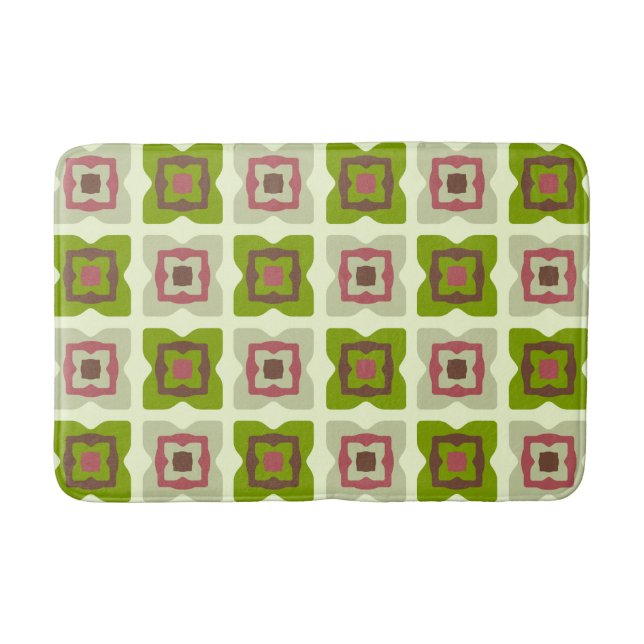 Mid Century Modern Squares Pattern Green Bath Mat (Front)