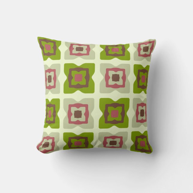 Mid Century Modern Squares Pattern Green Cushion (Front)