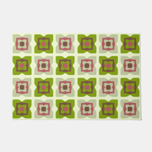 Mid Century Modern Squares Pattern Green Doormat