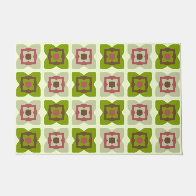 Mid Century Modern Squares Pattern Green Doormat (Front)