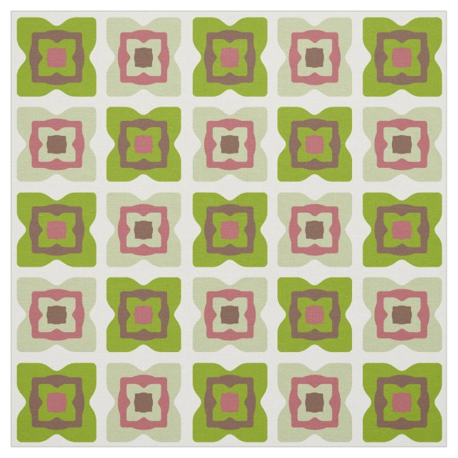 Mid Century Modern Squares Pattern Green Fabric (Swatch)