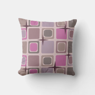 Mid Century Modern Squares Stars Pink Purple Cushion