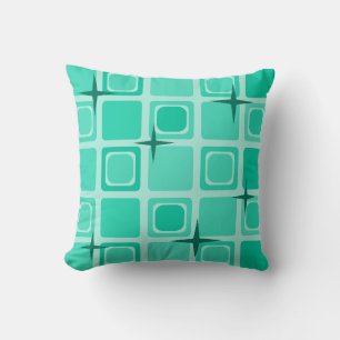Mid Century Modern Squares Stars Teal Cushion