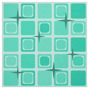 Mid Century Modern Squares Stars Teal Fabric
