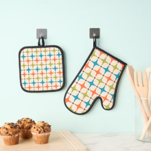Mid Century Modern Star Pattern Oven Mitt & Pot Holder Set
