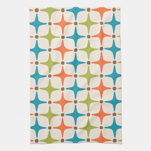 Mid Century Modern Star Pattern Tea Towel (Vertical)