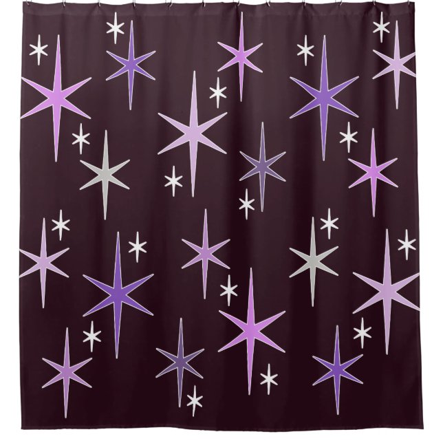 Mid Century Modern Star Sky Purple Shower Curtain (Front)