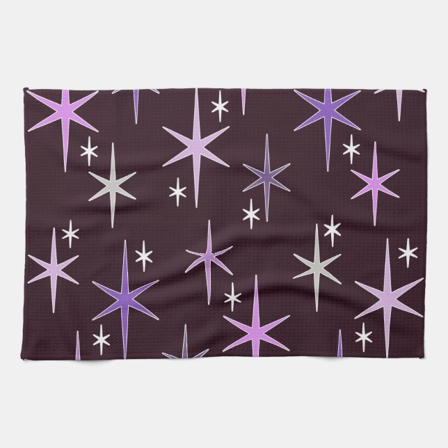 Mid Century Modern Star Sky Purple Tea Towel (Horizontal)