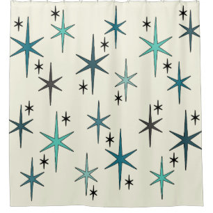 Mid Century Modern Star Sky Turquoise Shower Curtain