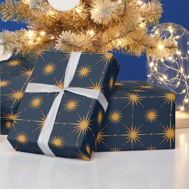 Mid-Century Modern Starburst Atomic Pattern Wrapping Paper (Holidays)
