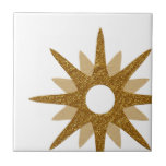 Mid-Century Modern Starburst Bold Off-Set Ceramic Tile<br><div class="desc">Mid-century modern inspired design featuring a single vintage retro gold starburst off-set to the lower right, on a white background. Simple, clean modern design. Create your own custom tile by uploading a new image, or use the "message" button to contact the designer for help. To create your own design: 1....</div>