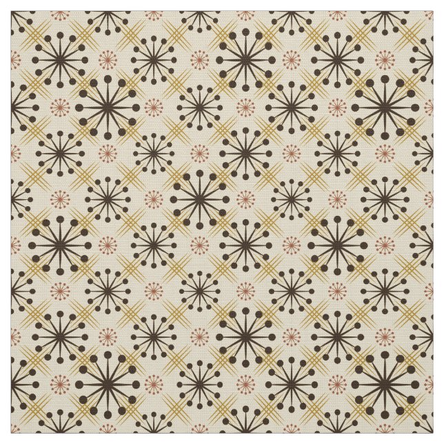 Mid Century Modern Starburst Brown Clay Pattern Fabric (Swatch)