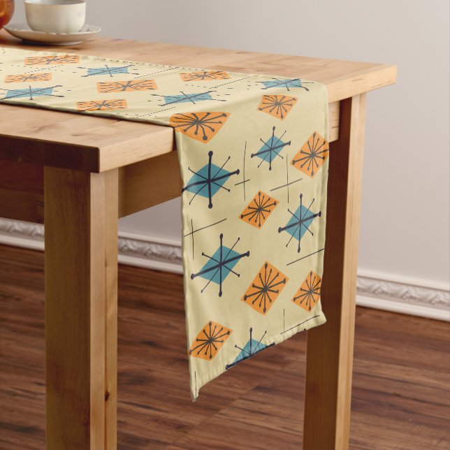 Mid Century Modern Starburst Diamonds Short Table Runner (In Situ)