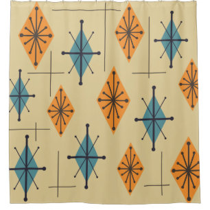 Mid Century Modern Starburst Diamonds Shower Curtain