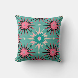 Mid-Century Modern Starburst Far Out Pink & Teal Cushion
