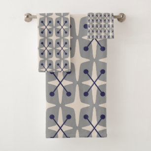 Mid Century Modern Starburst Pattern Bath Towel Set