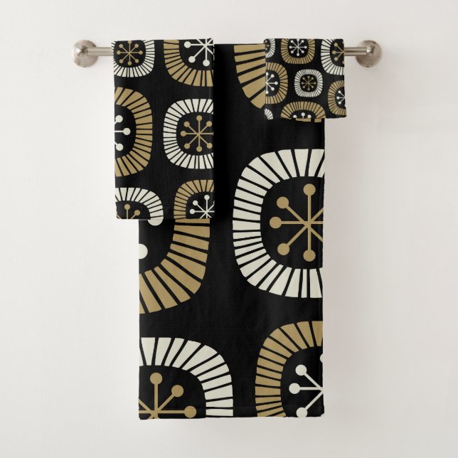 Mid Century Modern Starburst Pattern Bath Towel Set (Insitu)