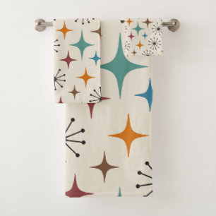 Mid Century Modern Starburst Pattern Bath Towel Set