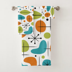 Mid Century Modern Starburst Pattern Bath Towel Set