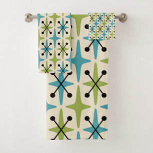 Mid Century Modern Starburst Pattern Bath Towel Set