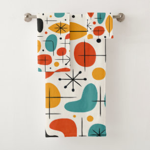 Mid Century Modern Starburst Pattern Bath Towel Set