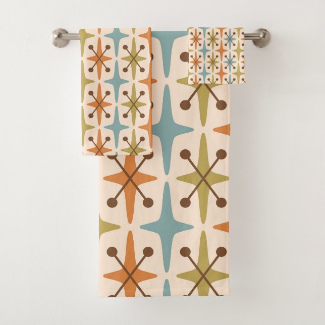 Mid Century Modern Starburst Pattern Bath Towel Set (Insitu)