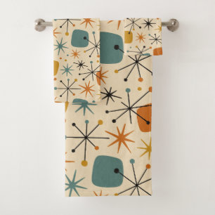 Mid Century Modern Starburst Pattern Bath Towel Set