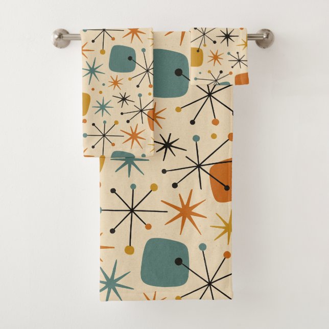 Mid Century Modern Starburst Pattern Bath Towel Set (Insitu)